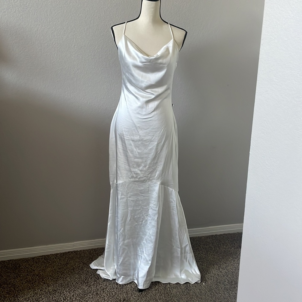 Beautiful white satin cowl neck maxi dress.